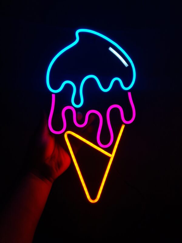 Cartel Neón Helado Cono 33cm X 18cm