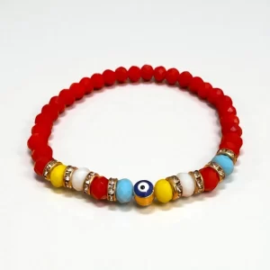 Pulsera Roja Facetada con Stras Ojo Turco