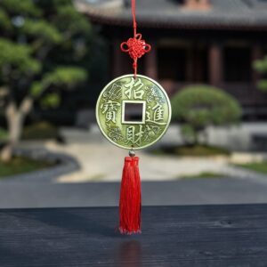 Colgante Rojo Moneda China Amuleto Grande