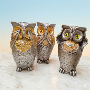 Trio Lechuzas Chicos Sabios Decorado 20cm