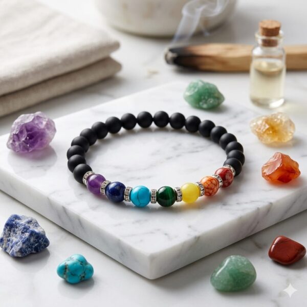 Pulsera 7 Chakras Perla Vidrio 6mm