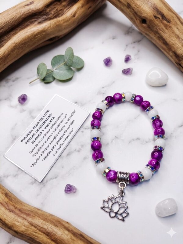 Pulsera Flor de Loto Perla Vidrio 8mm