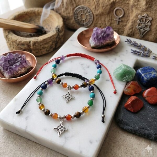 Pulsera Piedra Energetica 7 Chakras Nudo de Bruja