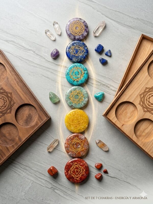 Set de Piedra Orgon Grabado 7 Chakras C/Caja