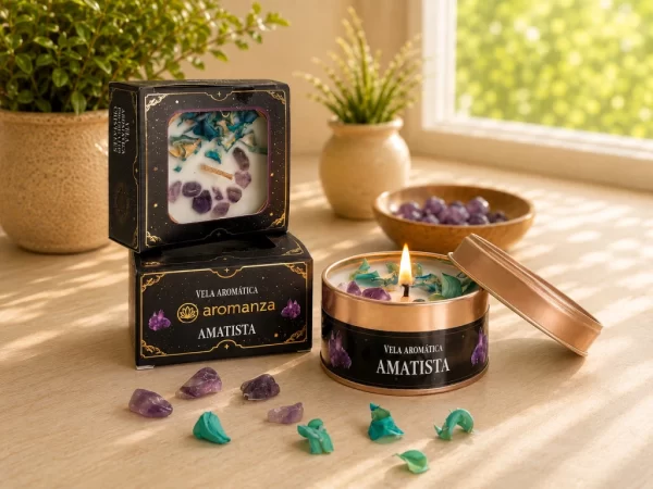 Vela Aromanza Organica con Cristales