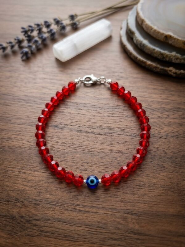 Pulsera Vidrio Facetada Rojo Ojo Turco