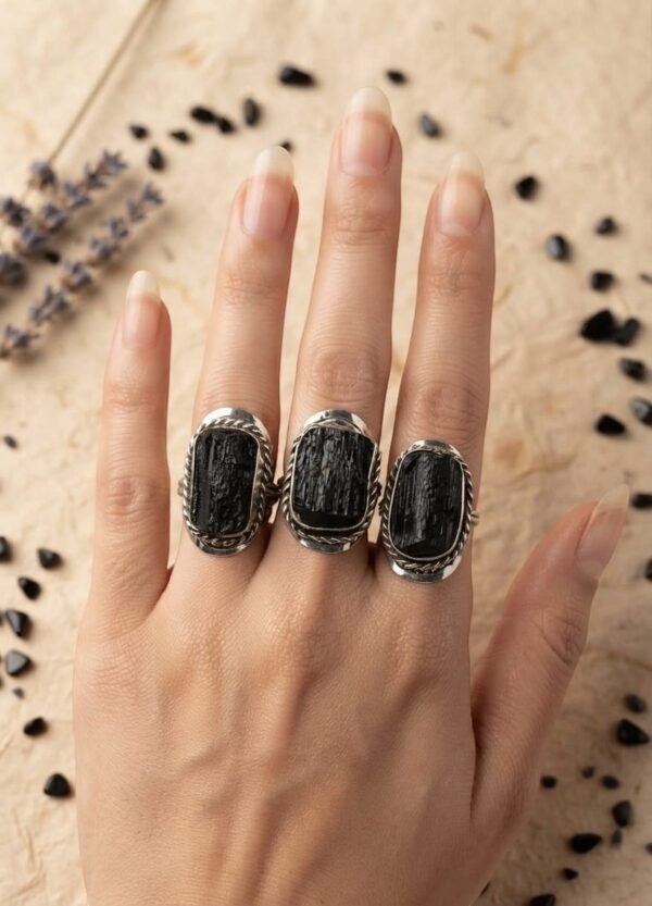 Anillo Alpaca Regulable Piedra Energetica Turmalina Rustico