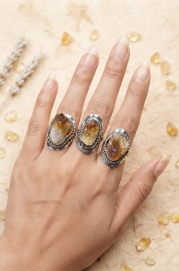 Anillo Alpaca Regulable Piedra Energetica Citrino Rustico