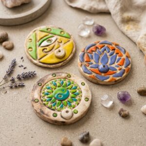Porta Sahumerio Circular Colorido Ceramico Rustico