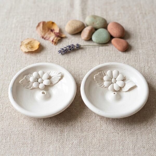Porta Sahumerio Plato Flor Ceramico Esmaltado
