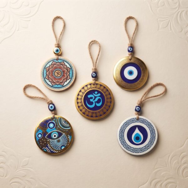 Colgante Yute Ojo Turco Circular Ceramico V/Modelos